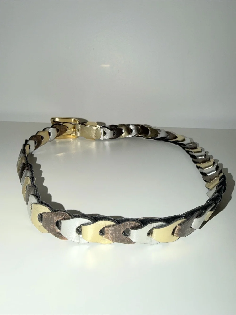 Braided Metallic Adjustable Belt with Gold Hardware